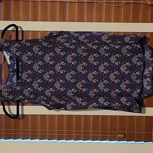 Daniel Rainn Sleeveless Womens Small Navy Blue Print Blouse Top Spring
